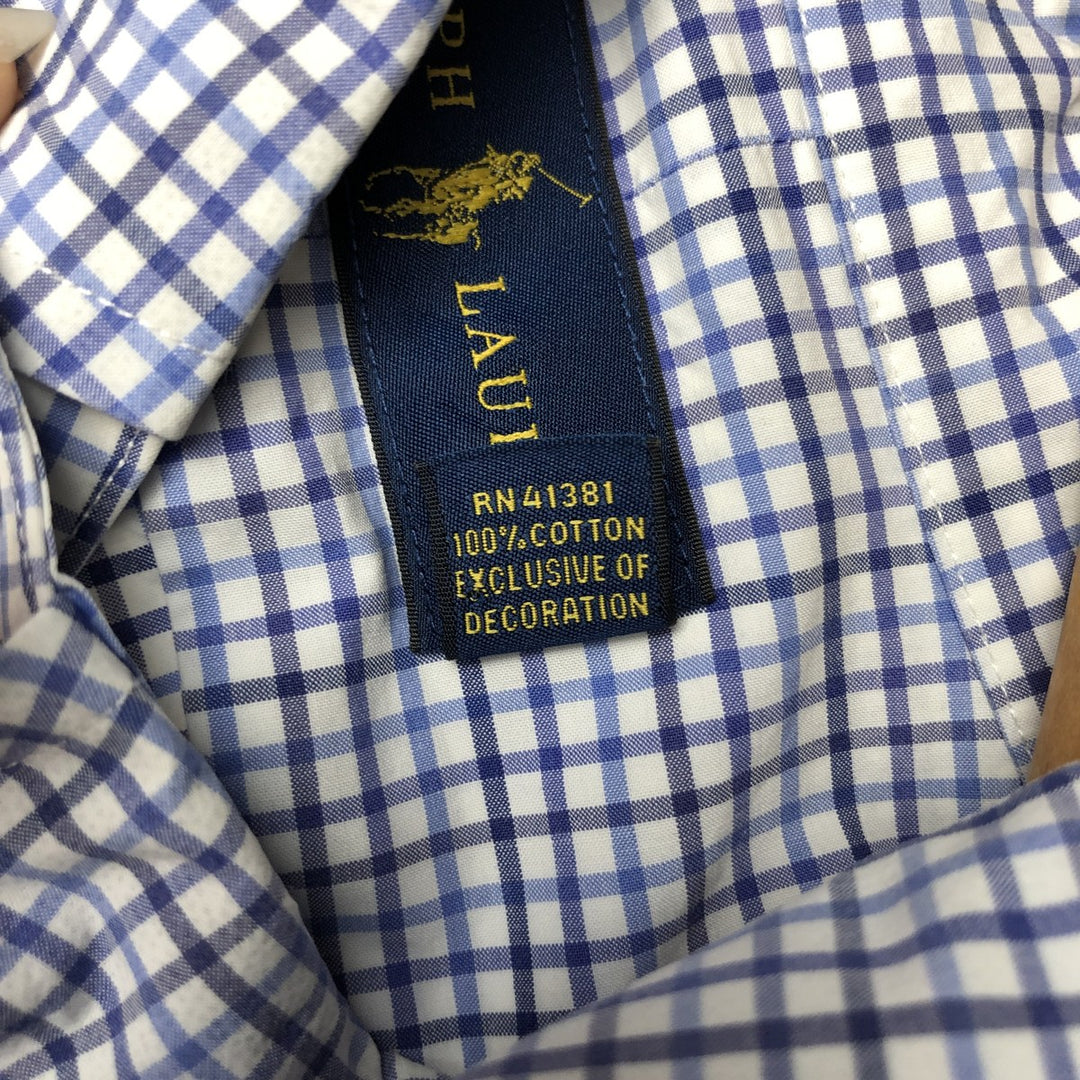 Ralph Lauren long sleeve button down check shirt, men's XL size cotton blue type Vintage Second Hand