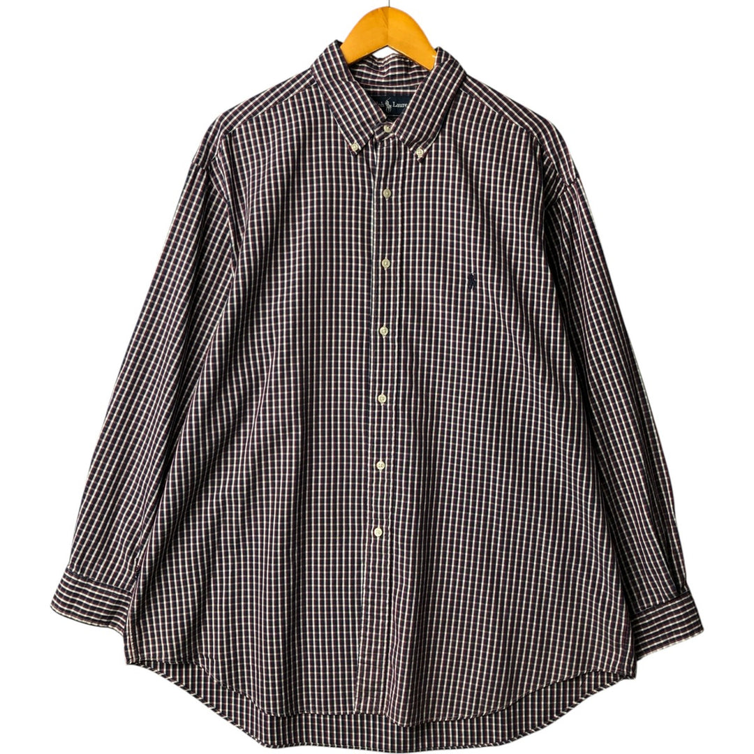 Ralph Lauren YARMOUTH Long Sleeve Button Down Check Shirt Men's XL cotton navy blue type Vintage Second Hand