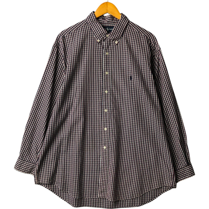 Ralph Lauren YARMOUTH Long Sleeve Button Down Check Shirt Men's XL cotton navy blue type Vintage Second Hand