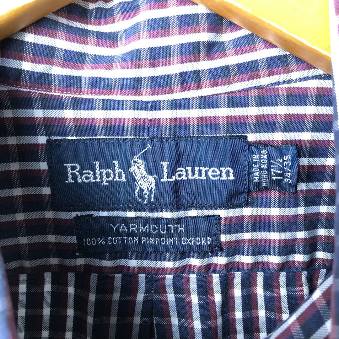 Ralph Lauren YARMOUTH Long Sleeve Button Down Check Shirt Men's XL cotton navy blue type Vintage Second Hand