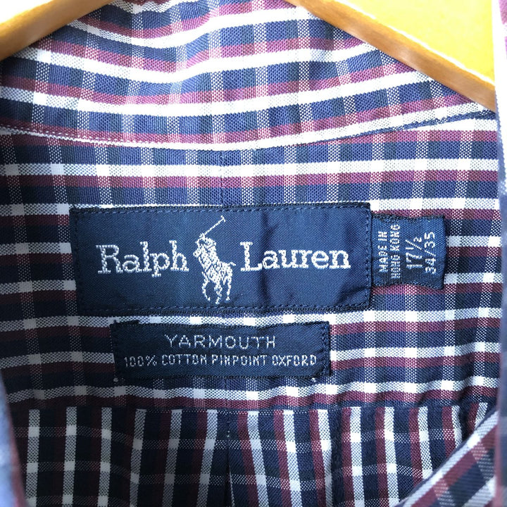 Ralph Lauren YARMOUTH Long Sleeve Button Down Check Shirt Men's XL cotton navy blue type Vintage Second Hand