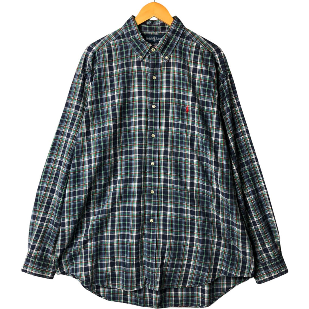 Ralph Lauren BLAKE long sleeve button down check shirt, men's XL size cotton navy blue type Vintage Second Hand