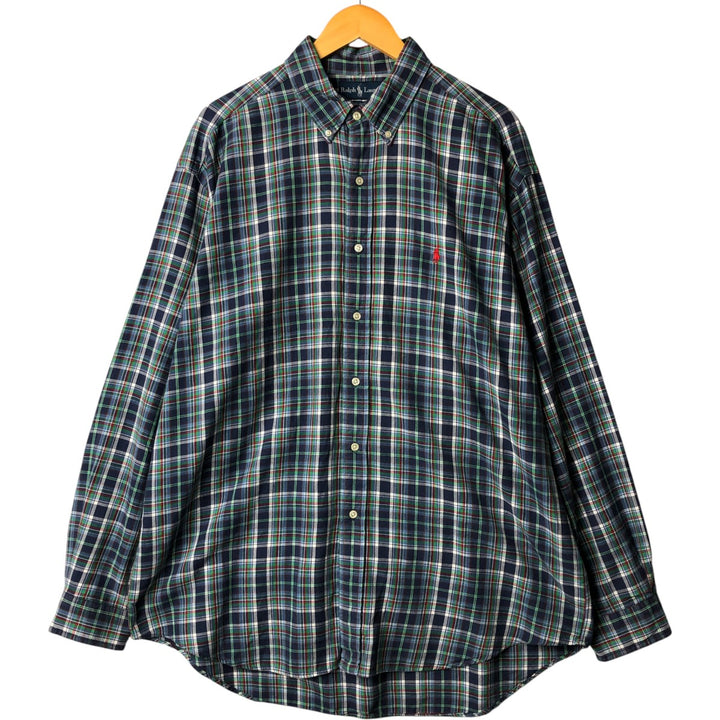 Ralph Lauren BLAKE long sleeve button down check shirt, men's XL size cotton navy blue type Vintage Second Hand