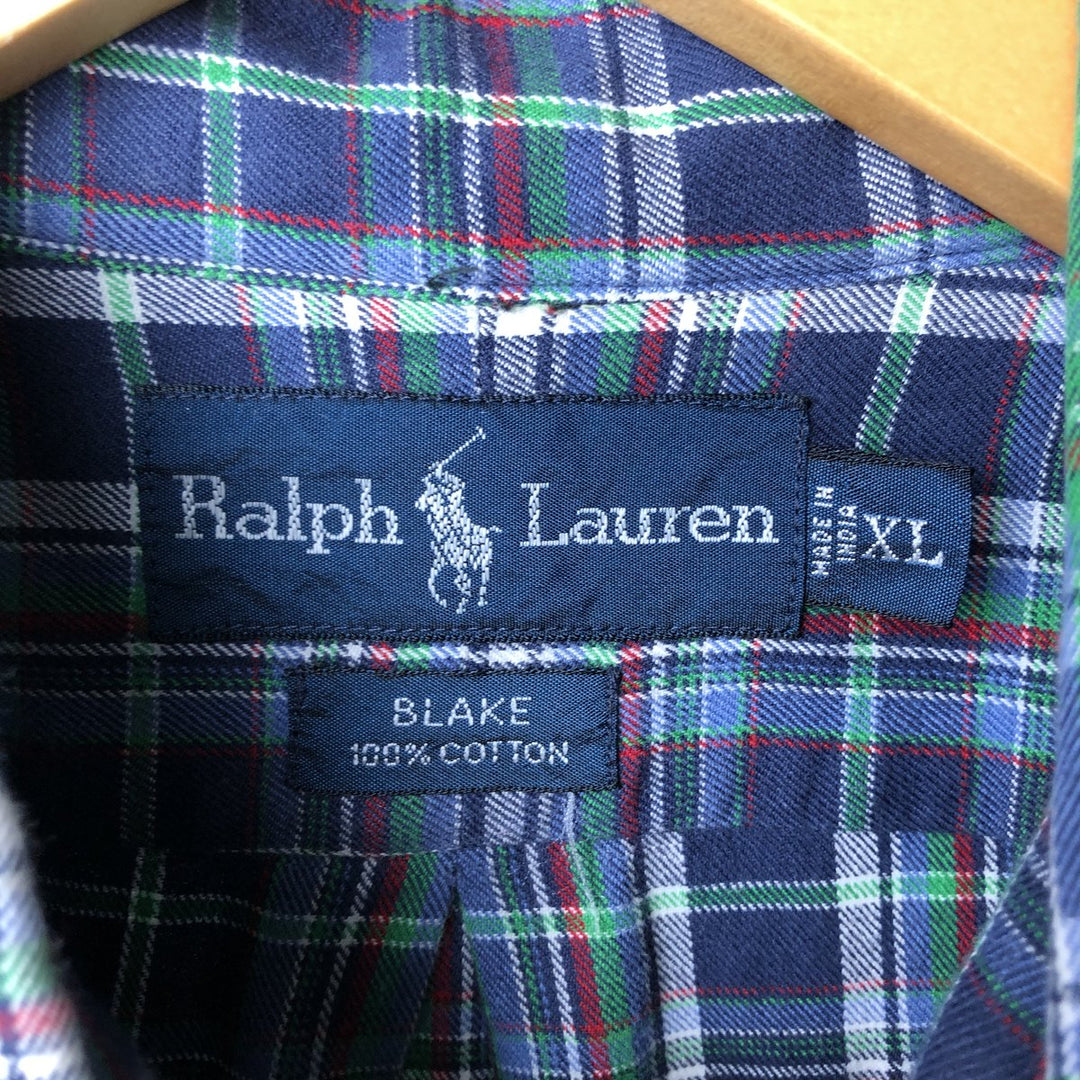 Ralph Lauren BLAKE long sleeve button down check shirt, men's XL size cotton navy blue type Vintage Second Hand