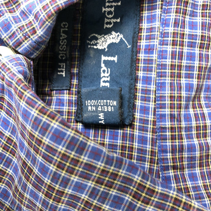 Ralph Lauren Classic Fit Long Sleeve Button Down Check Shirt Men's XL cotton blue type Vintage Second Hand