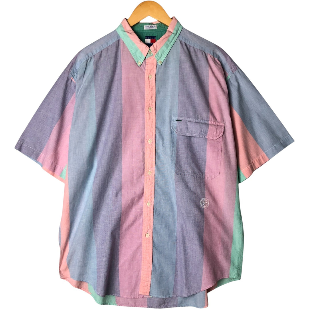 Vintage 90'S Tommy Hilfiger Multi-Stripe Short Sleeve Button-Down Striped Shirt, Men's Size XL cotton purple type Vintage Second Hand