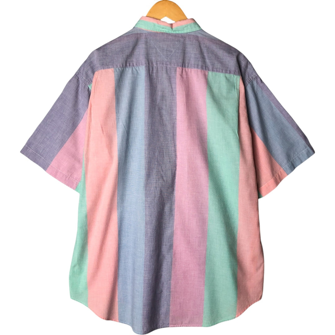 Vintage 90'S Tommy Hilfiger Multi-Stripe Short Sleeve Button-Down Striped Shirt, Men's Size XL cotton purple type Vintage Second Hand