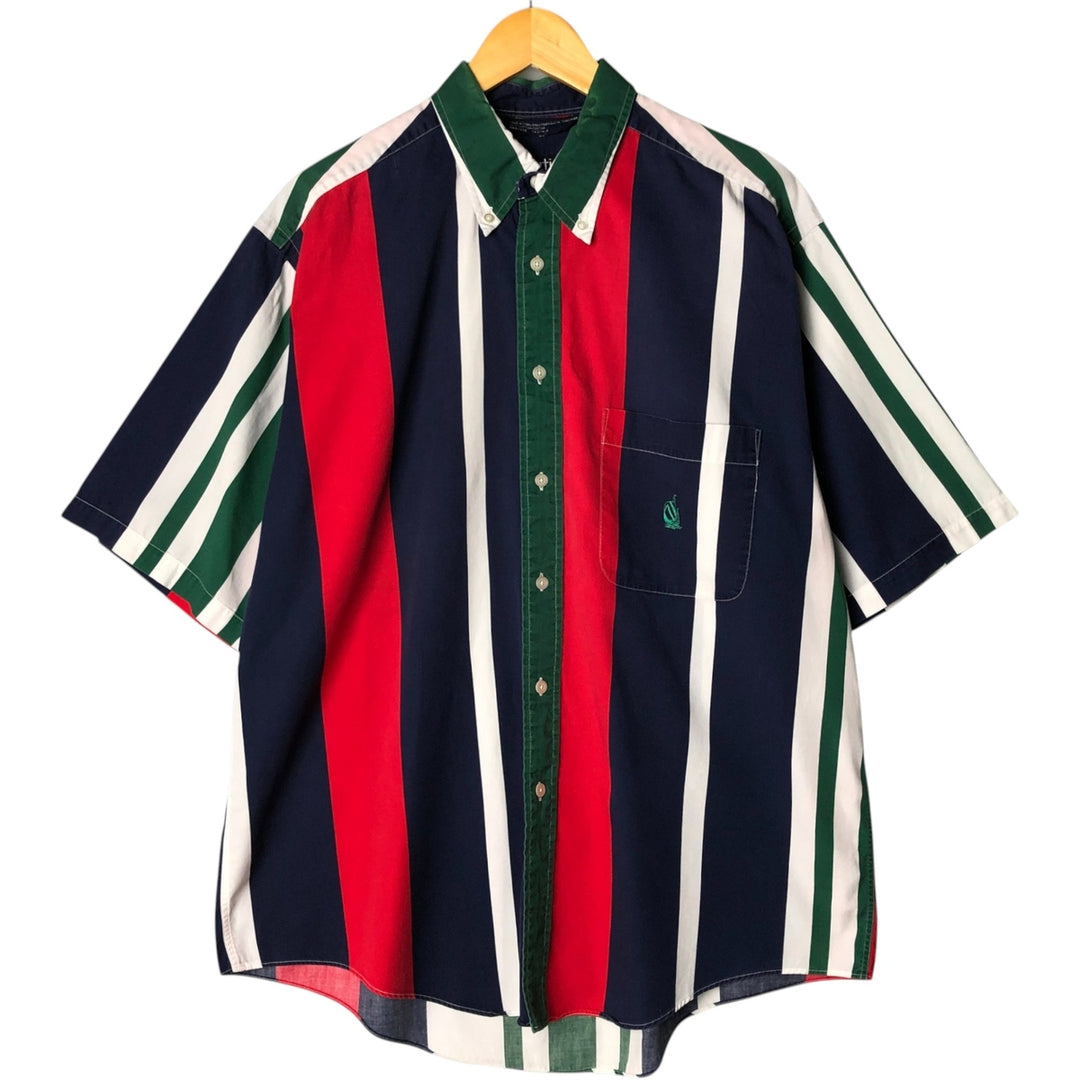 90'S Vintage NAUTICA Multi-Stripe Short Sleeve Button-Down Striped Shirt, Men's Size L cotton navy blue type Vintage Second Hand