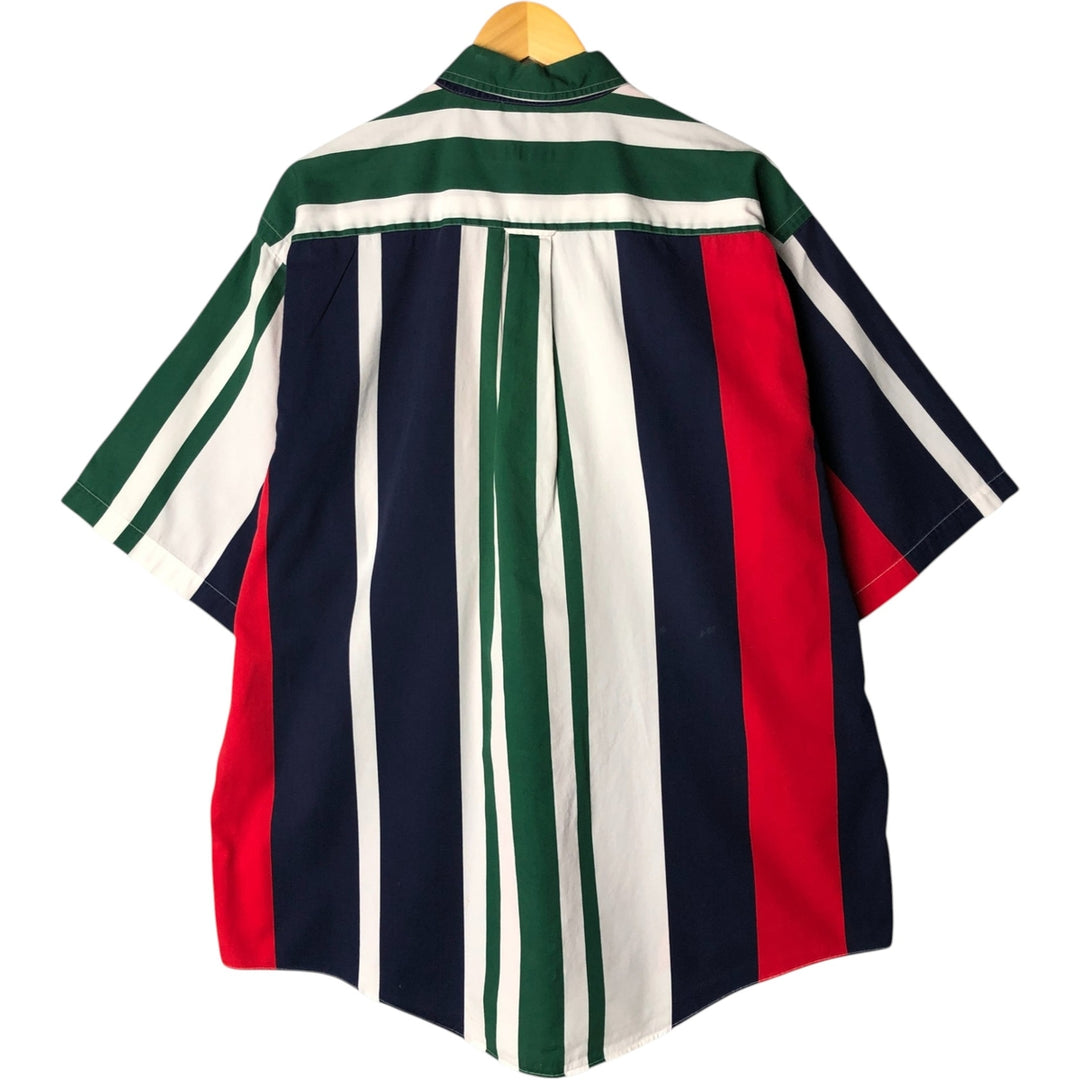 90'S Vintage NAUTICA Multi-Stripe Short Sleeve Button-Down Striped Shirt, Men's Size L cotton navy blue type Vintage Second Hand