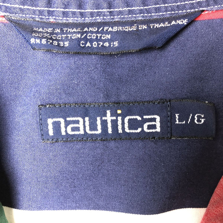 90'S Vintage NAUTICA Multi-Stripe Short Sleeve Button-Down Striped Shirt, Men's Size L cotton navy blue type Vintage Second Hand