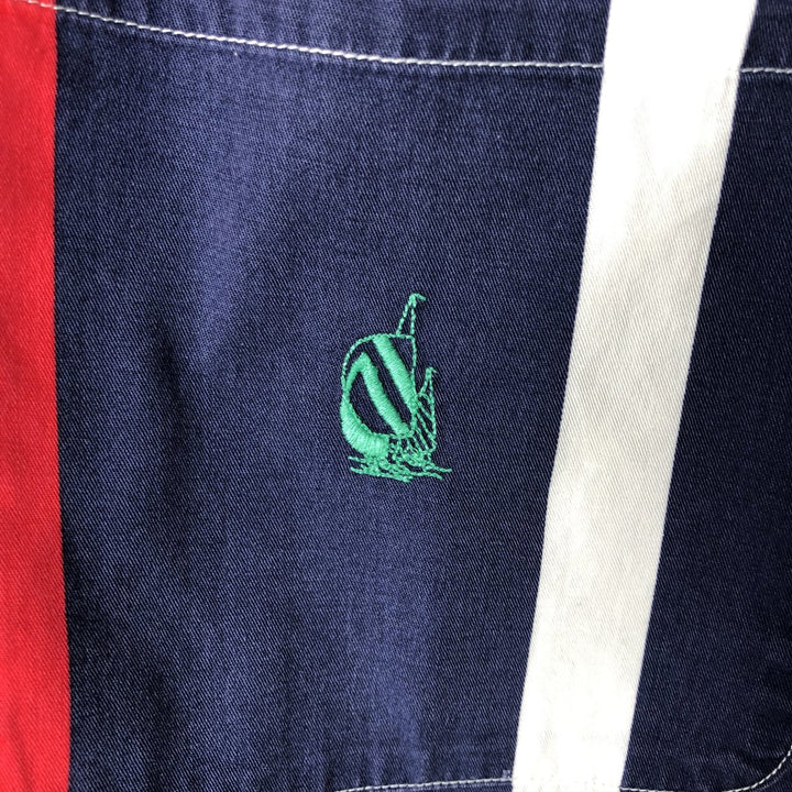 90'S Vintage NAUTICA Multi-Stripe Short Sleeve Button-Down Striped Shirt, Men's Size L cotton navy blue type Vintage Second Hand