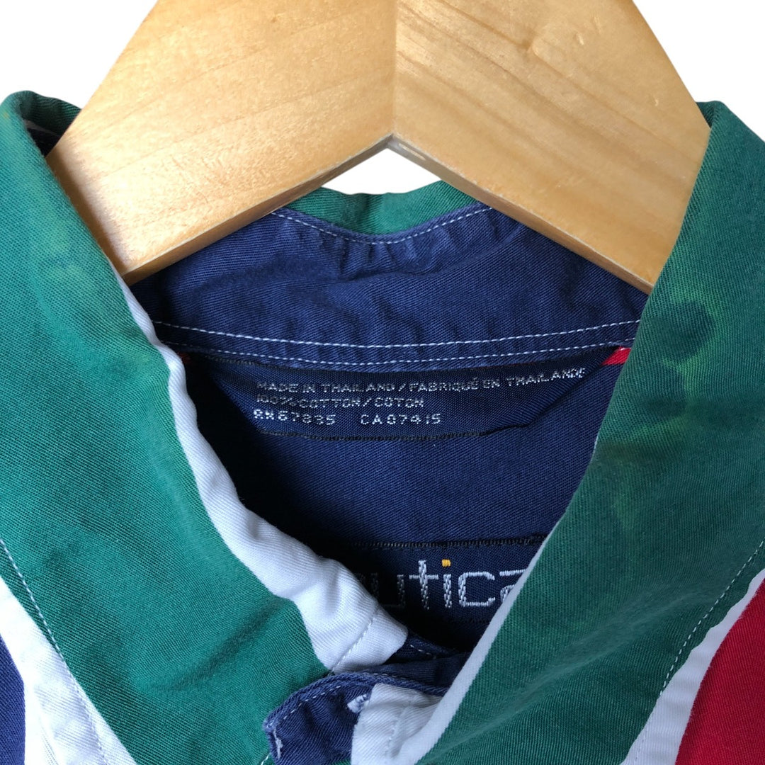 90'S Vintage NAUTICA Multi-Stripe Short Sleeve Button-Down Striped Shirt, Men's Size L cotton navy blue type Vintage Second Hand