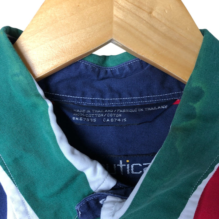 90'S Vintage NAUTICA Multi-Stripe Short Sleeve Button-Down Striped Shirt, Men's Size L cotton navy blue type Vintage Second Hand
