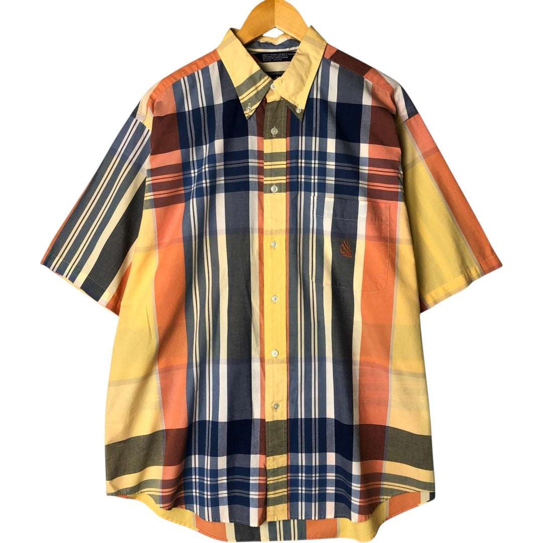 90'S NAUTICA short sleeve button down check shirt, men's size L, vintage cotton yellow type Vintage Second Hand