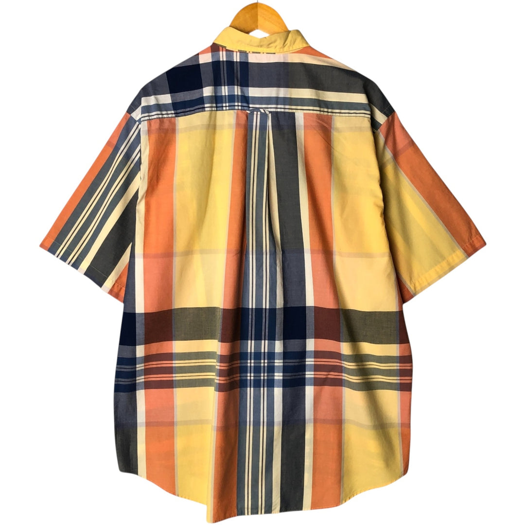 90'S NAUTICA short sleeve button down check shirt, men's size L, vintage cotton yellow type Vintage Second Hand