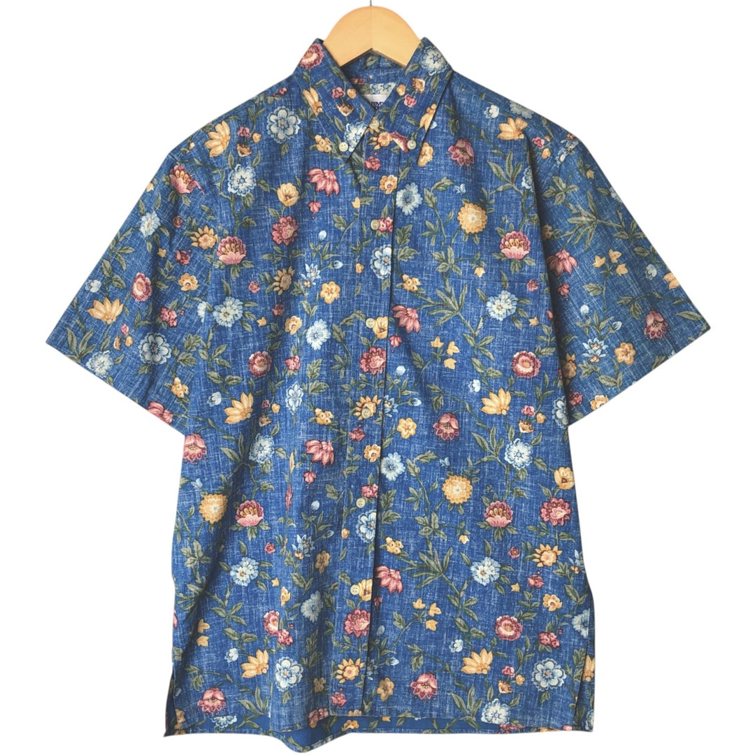 90'S Reyn Spooner Swimsuit Tag All-Over Botanical Pattern Button-Down Hawaiian Aloha Shirt, Box Shirt, Men's Size Small cotton blue type Vintage Second Hand