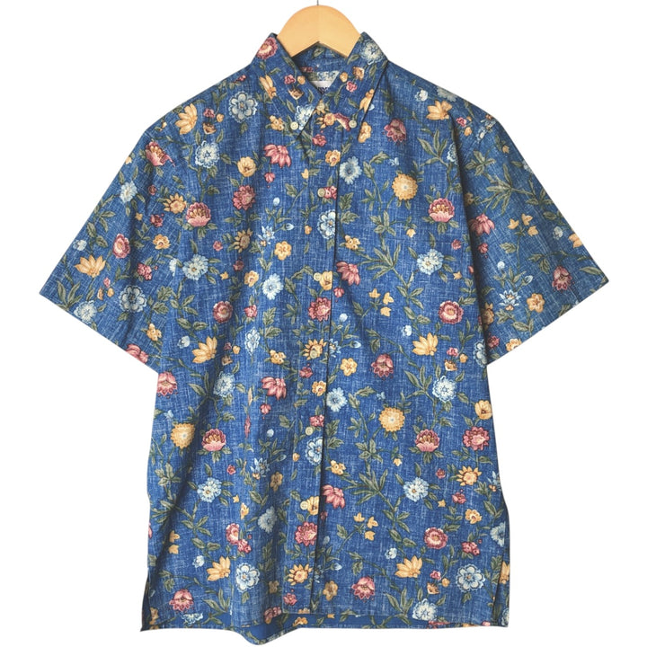 90'S Reyn Spooner Swimsuit Tag All-Over Botanical Pattern Button-Down Hawaiian Aloha Shirt, Box Shirt, Men's Size Small cotton blue type Vintage Second Hand