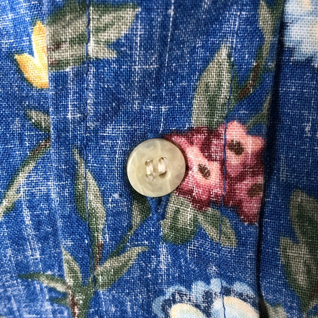 90'S Reyn Spooner Swimsuit Tag All-Over Botanical Pattern Button-Down Hawaiian Aloha Shirt, Box Shirt, Men's Size Small cotton blue type Vintage Second Hand