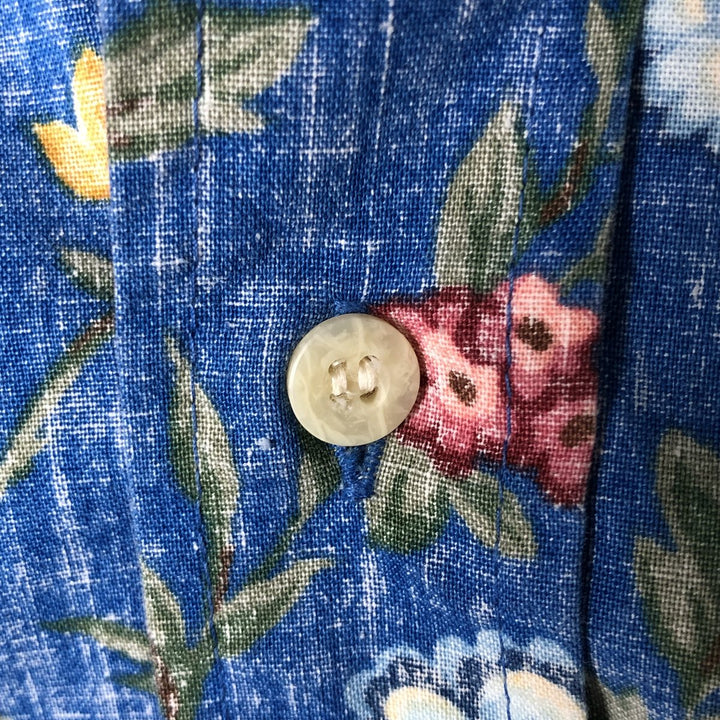 90'S Reyn Spooner Swimsuit Tag All-Over Botanical Pattern Button-Down Hawaiian Aloha Shirt, Box Shirt, Men's Size Small cotton blue type Vintage Second Hand