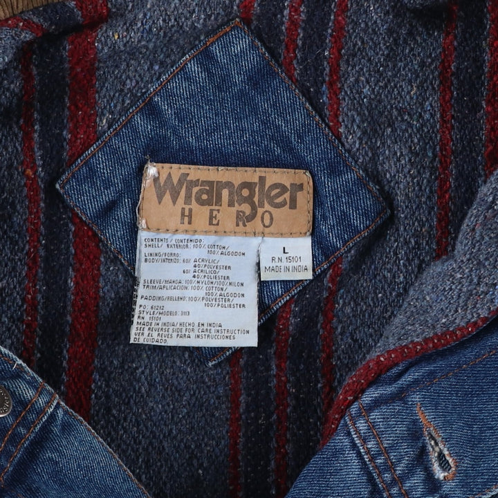 Wrangler HERO Padded Denim Jacket, Men's Size L cotton blue type Vintage Second Hand