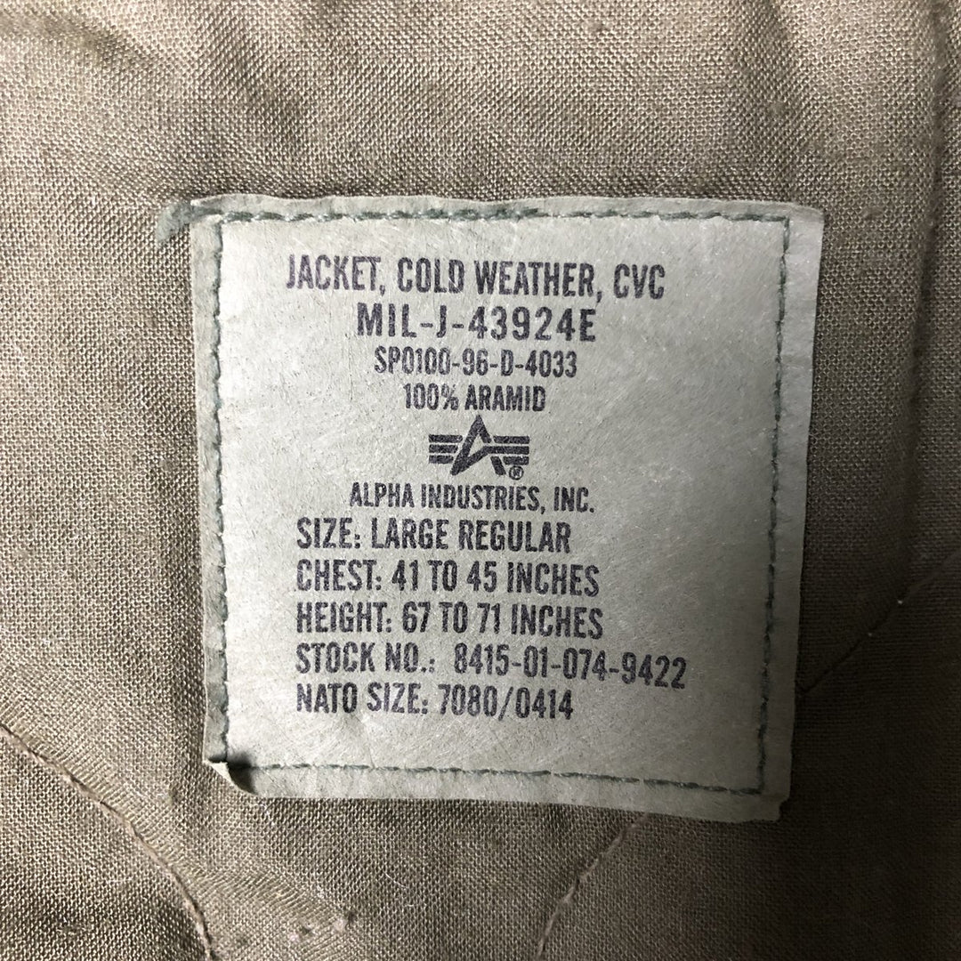 1990'S US Military Alpha CVC Nomex Tanker Jacket, Made in USA, Men's Size L Aramid Khaki type Vintage Second Hand