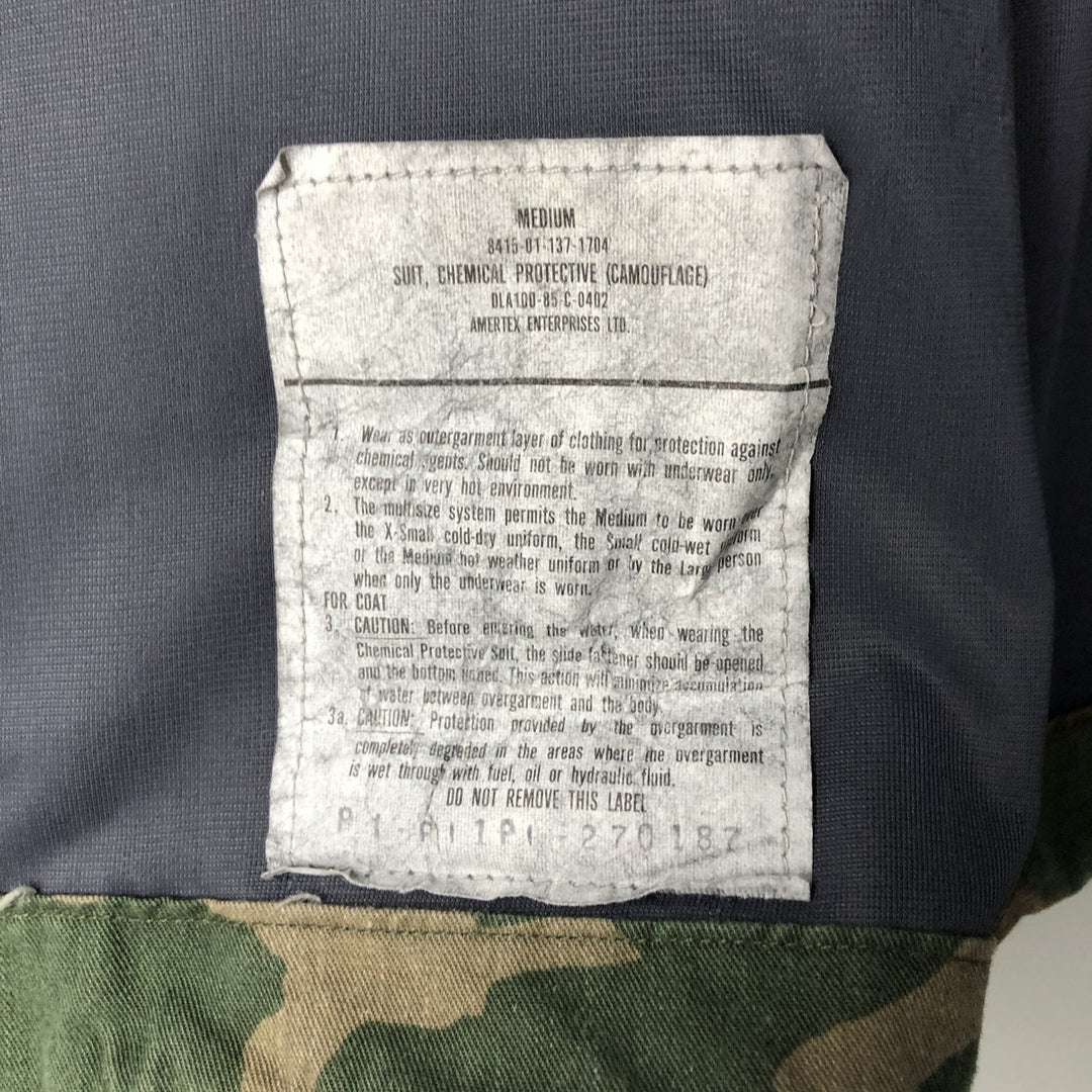 1980'S US Military Chemical Protective Suit, Camouflage Pattern Woodland Camo Military Jacket, Made in USA, Medium, Men's Size M unclear Khaki type Vintage Second Hand
