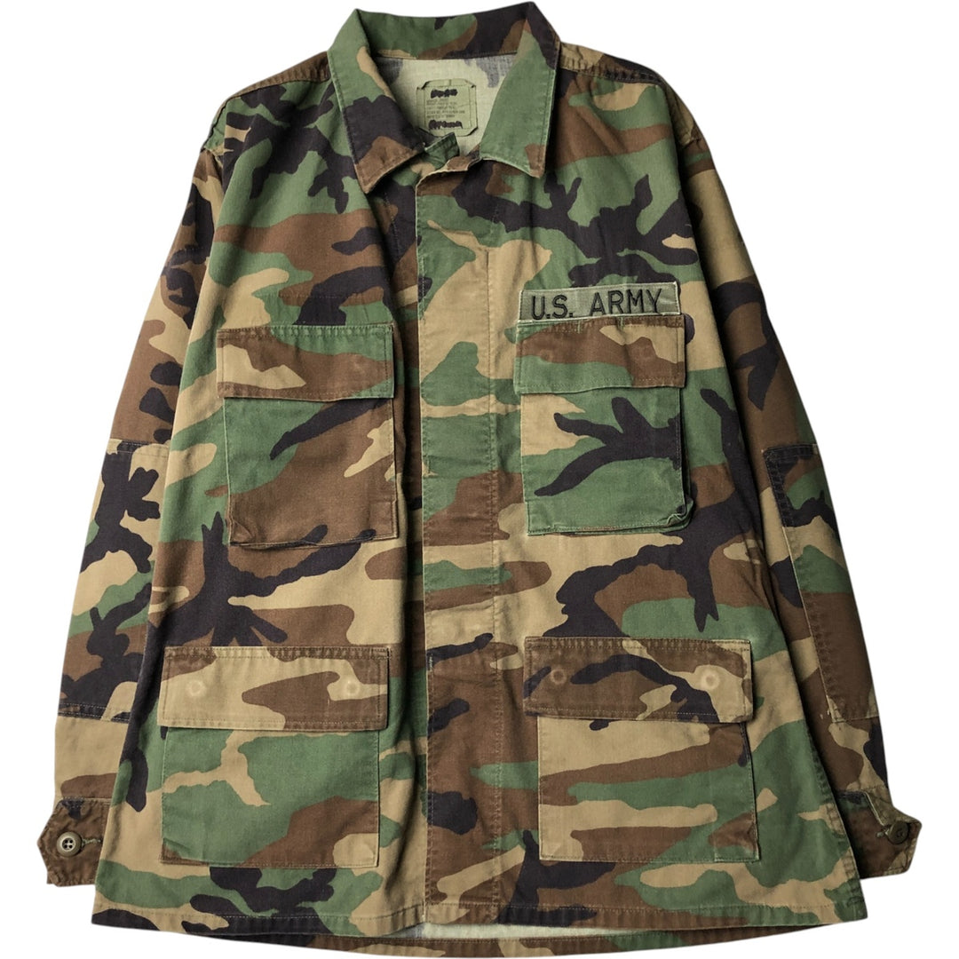 90'S US Military Genuine Camouflage Pattern Woodland Camo BDU Military Jacket Made in USA MEDIUM-SHORT Men's M Size Vintage Nylon Khaki type Vintage Second Hand