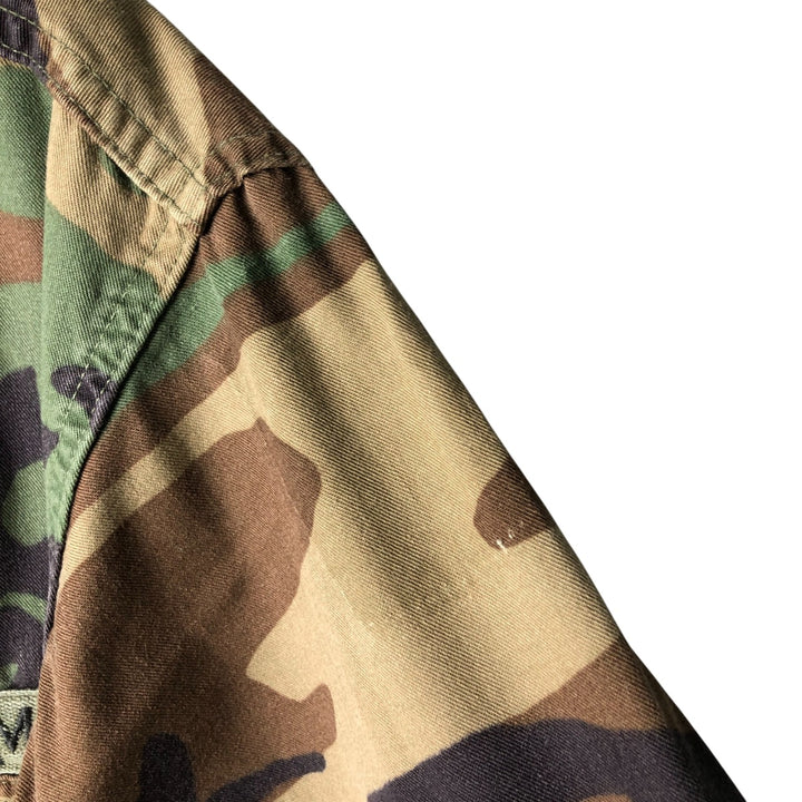 90'S US Military Genuine Camouflage Pattern Woodland Camo BDU Military Jacket Made in USA MEDIUM-SHORT Men's M Size Vintage Nylon Khaki type Vintage Second Hand