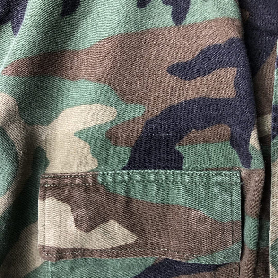 90'S US Military Genuine Camouflage Pattern Woodland Camo BDU Military Jacket Made in USA MEDIUM-SHORT Men's M Size Vintage Nylon Khaki type Vintage Second Hand