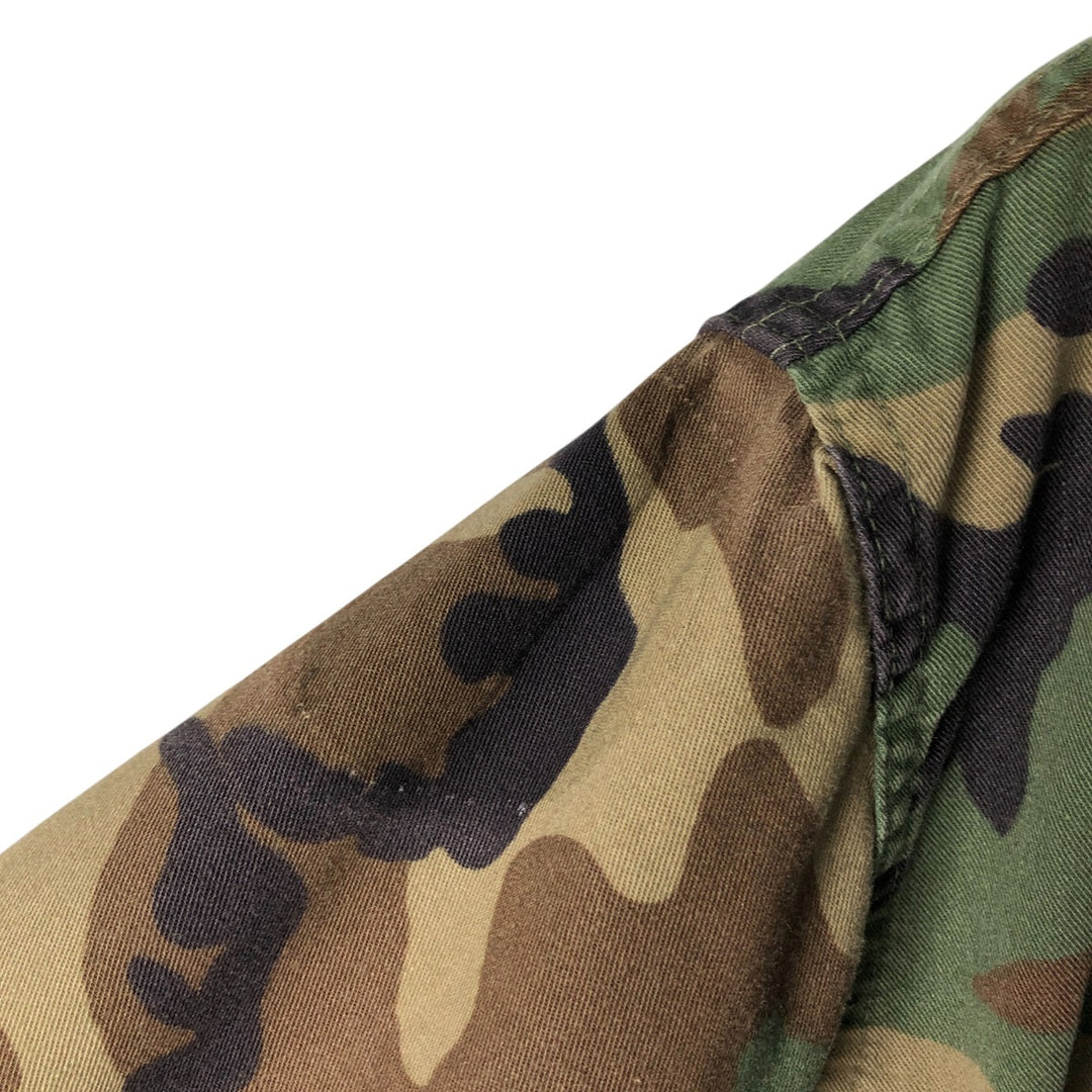 90'S US Military Genuine Camouflage Pattern Woodland Camo BDU Military Jacket Made in USA MEDIUM-SHORT Men's M Size Vintage Nylon Khaki type Vintage Second Hand