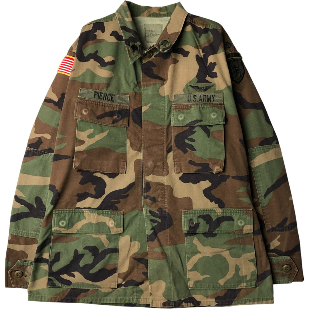 US Military Camouflage Woodland Camo Stars and Stripes BDU Military Jacket, Medium Regular, Men's Size M cotton Khaki type Vintage Second Hand
