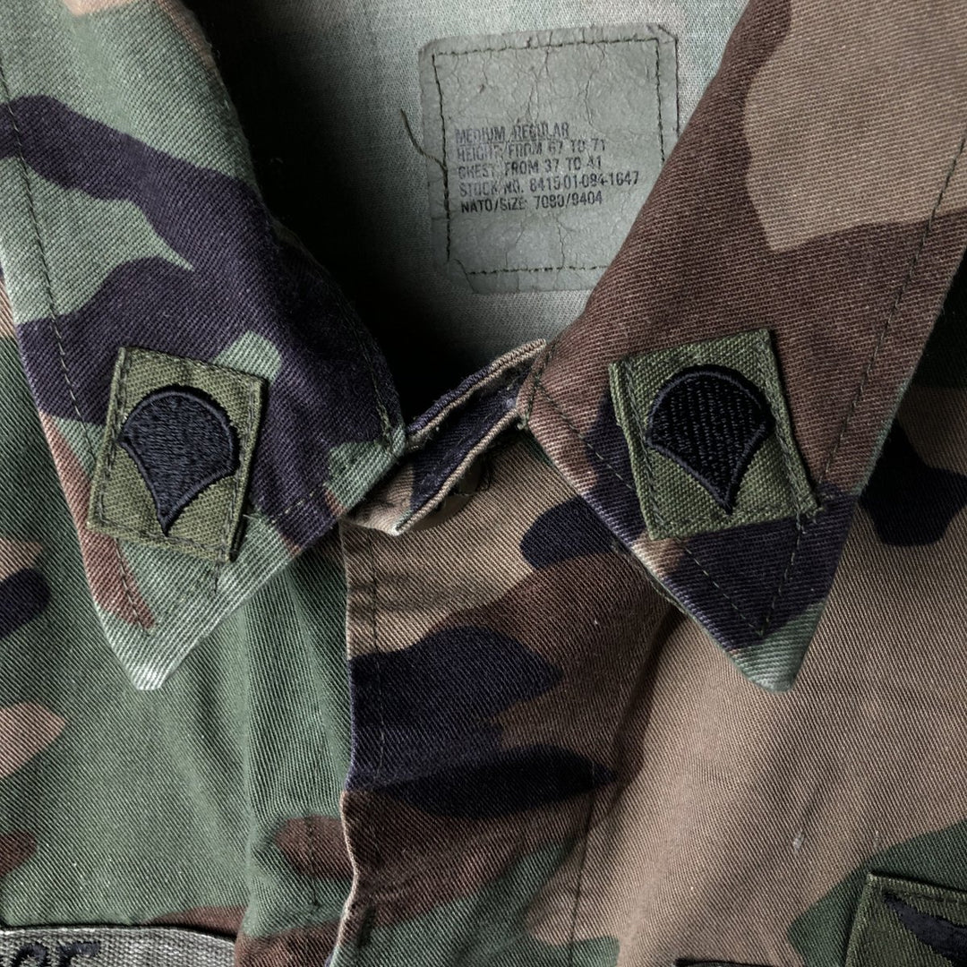 US Military Camouflage Woodland Camo Stars and Stripes BDU Military Jacket, Medium Regular, Men's Size M cotton Khaki type Vintage Second Hand