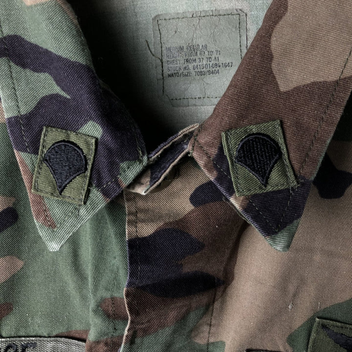 US Military Camouflage Woodland Camo Stars and Stripes BDU Military Jacket, Medium Regular, Men's Size M cotton Khaki type Vintage Second Hand