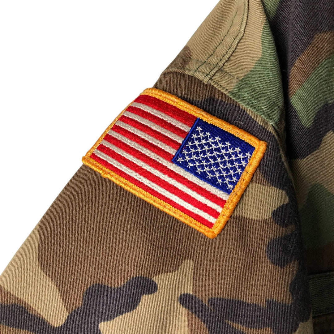 US Military Camouflage Woodland Camo Stars and Stripes BDU Military Jacket, Medium Regular, Men's Size M cotton Khaki type Vintage Second Hand