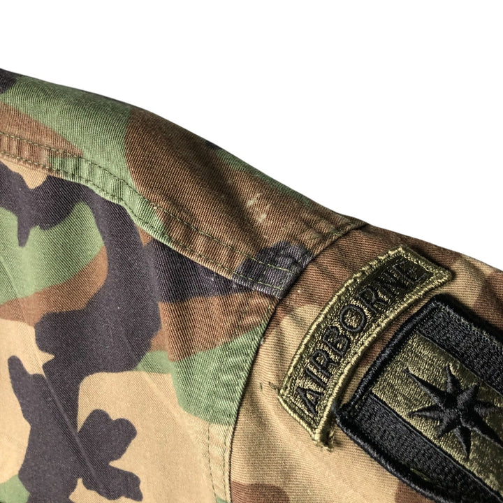 US Military Camouflage Woodland Camo Stars and Stripes BDU Military Jacket, Medium Regular, Men's Size M cotton Khaki type Vintage Second Hand