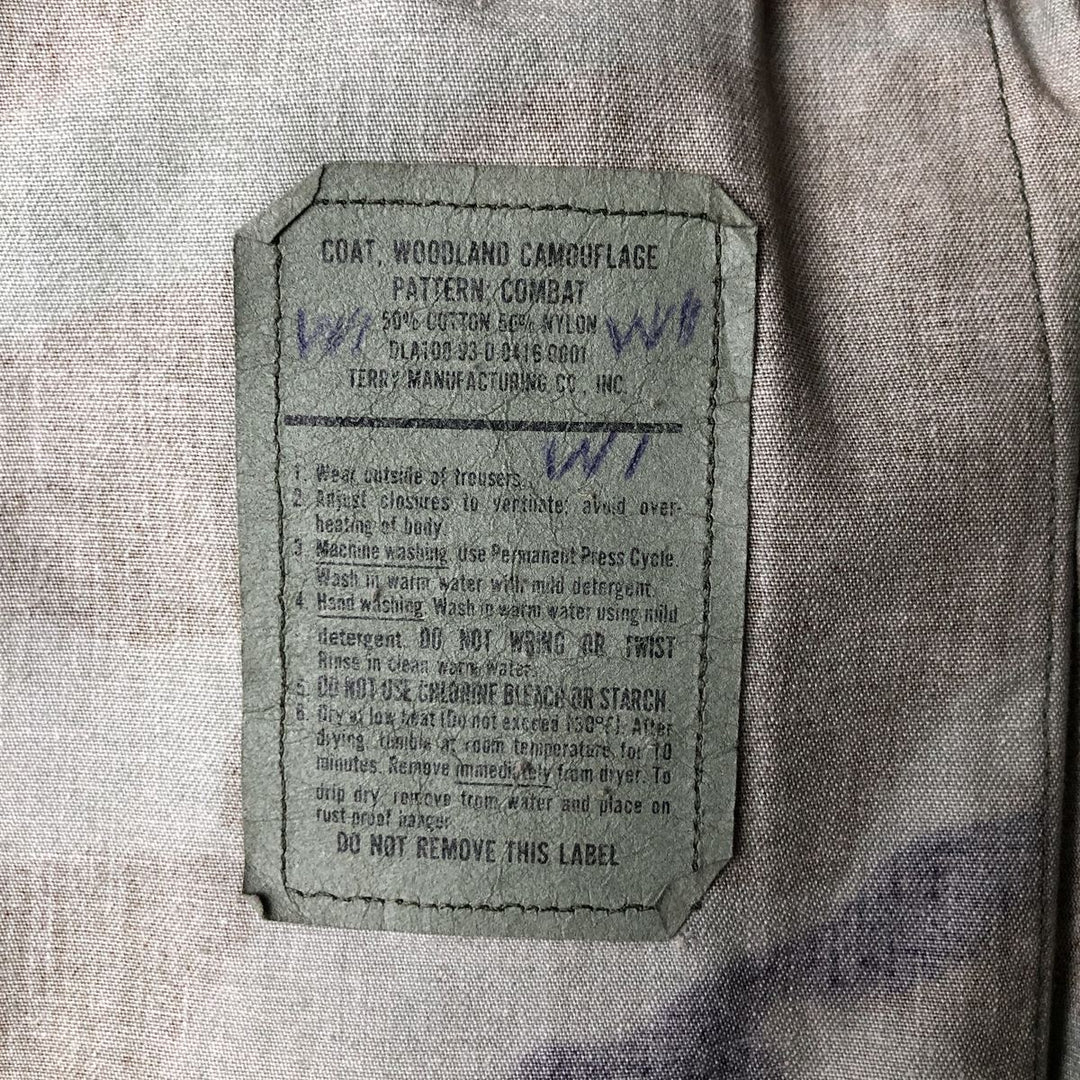 1990'S US Military Camouflage Woodland Camo Stars and Stripes BDU Military Jacket, Made in USA, Medium-Short, Men's Size M cotton Khaki type Vintage Second Hand