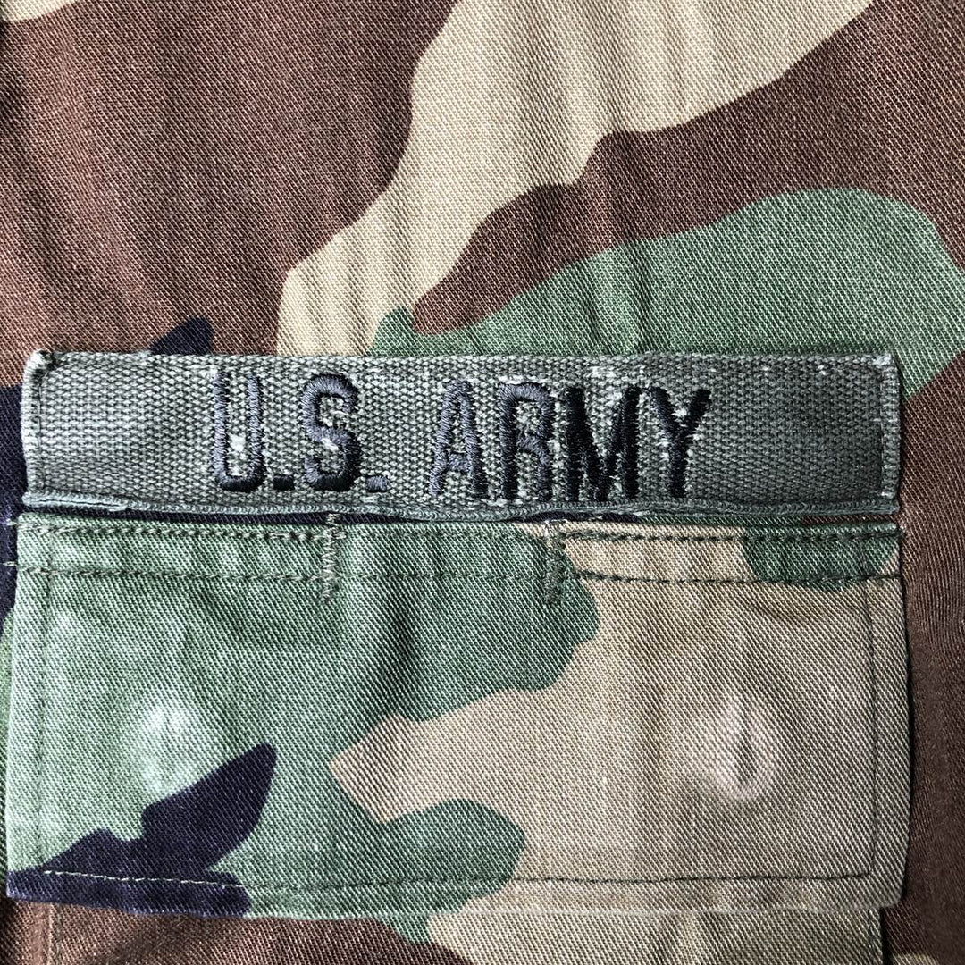 1990'S US Military Camouflage Woodland Camo Stars and Stripes BDU Military Jacket, Made in USA, Medium-Short, Men's Size M cotton Khaki type Vintage Second Hand