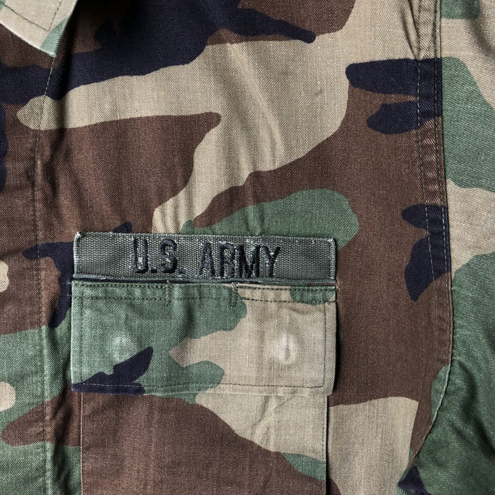 1990'S US Military Camouflage Woodland Camo Stars and Stripes BDU Military Jacket, Made in USA, Medium-Short, Men's Size M cotton Khaki type Vintage Second Hand