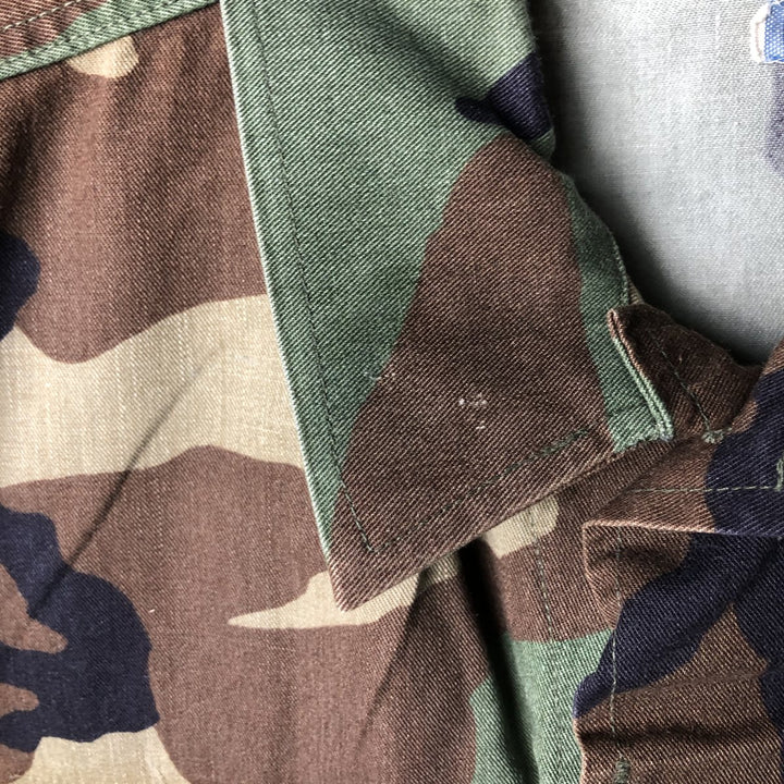 1990'S US Military Camouflage Woodland Camo Stars and Stripes BDU Military Jacket, Made in USA, Medium-Short, Men's Size M cotton Khaki type Vintage Second Hand