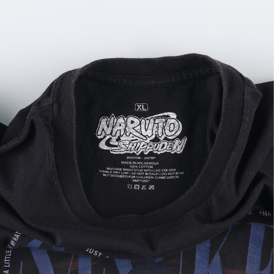 NARUTO SHIPPUDEN Naruto Shippuden Uchiha Sasuke Anime Character Print T-Shirt Men's XL cotton black type Vintage Second Hand