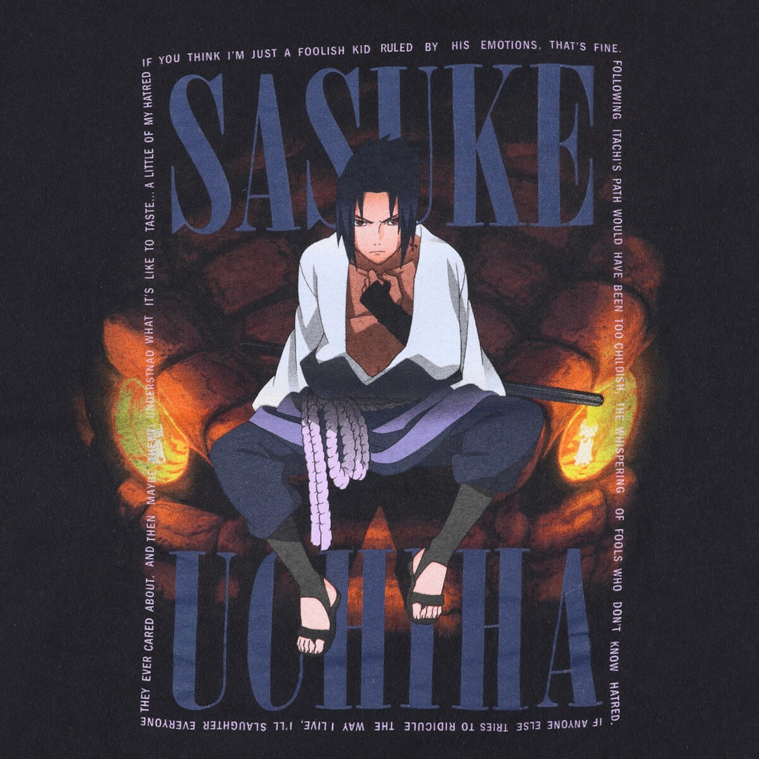 NARUTO SHIPPUDEN Naruto Shippuden Uchiha Sasuke Anime Character Print T-Shirt Men's XL cotton black type Vintage Second Hand