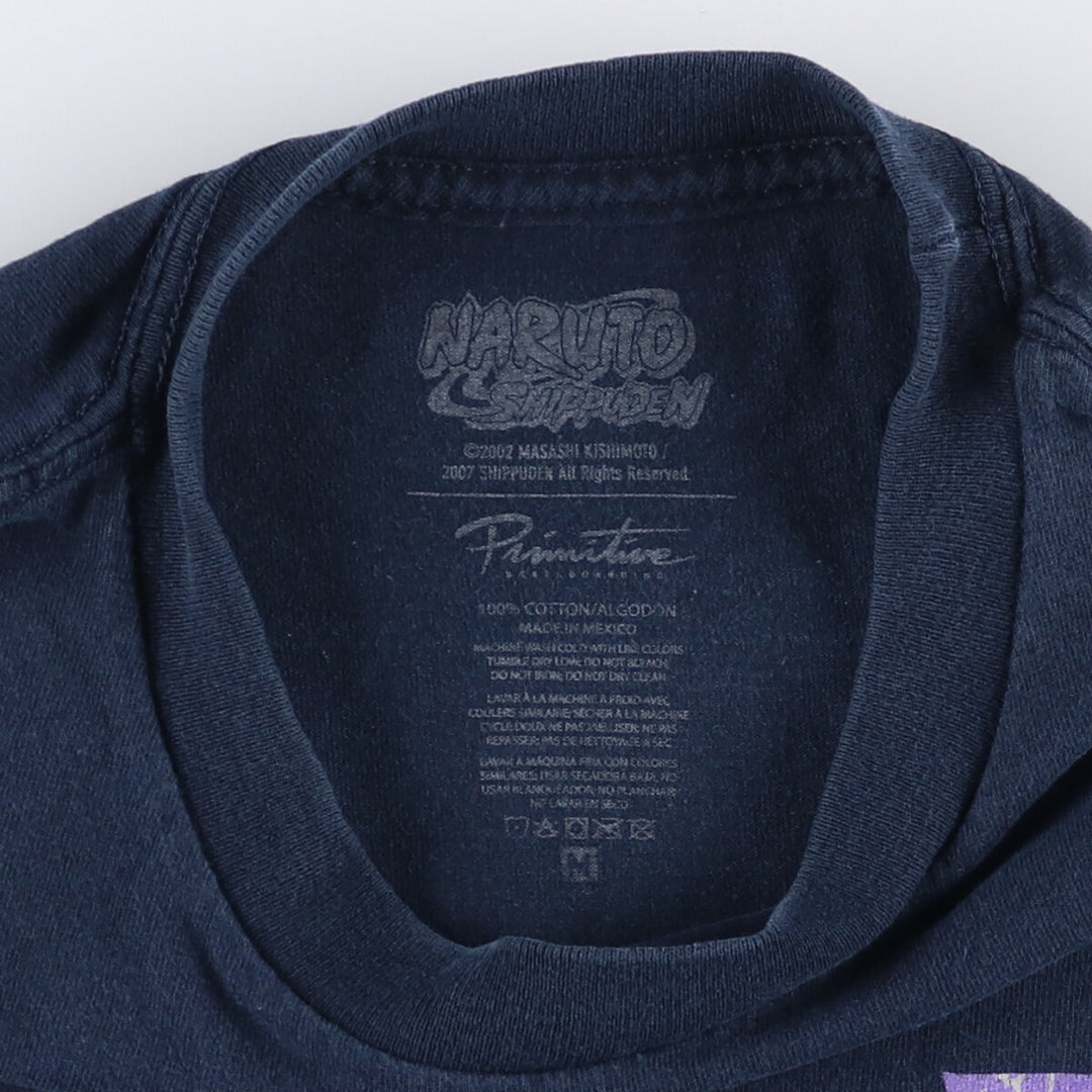 PRIMITIVE NARUTO SHIPPUDEN Naruto Shippuden Uchiha Sasuke Anime Character Print T-Shirt, Men's Size Medium cotton navy blue type Vintage Second Hand