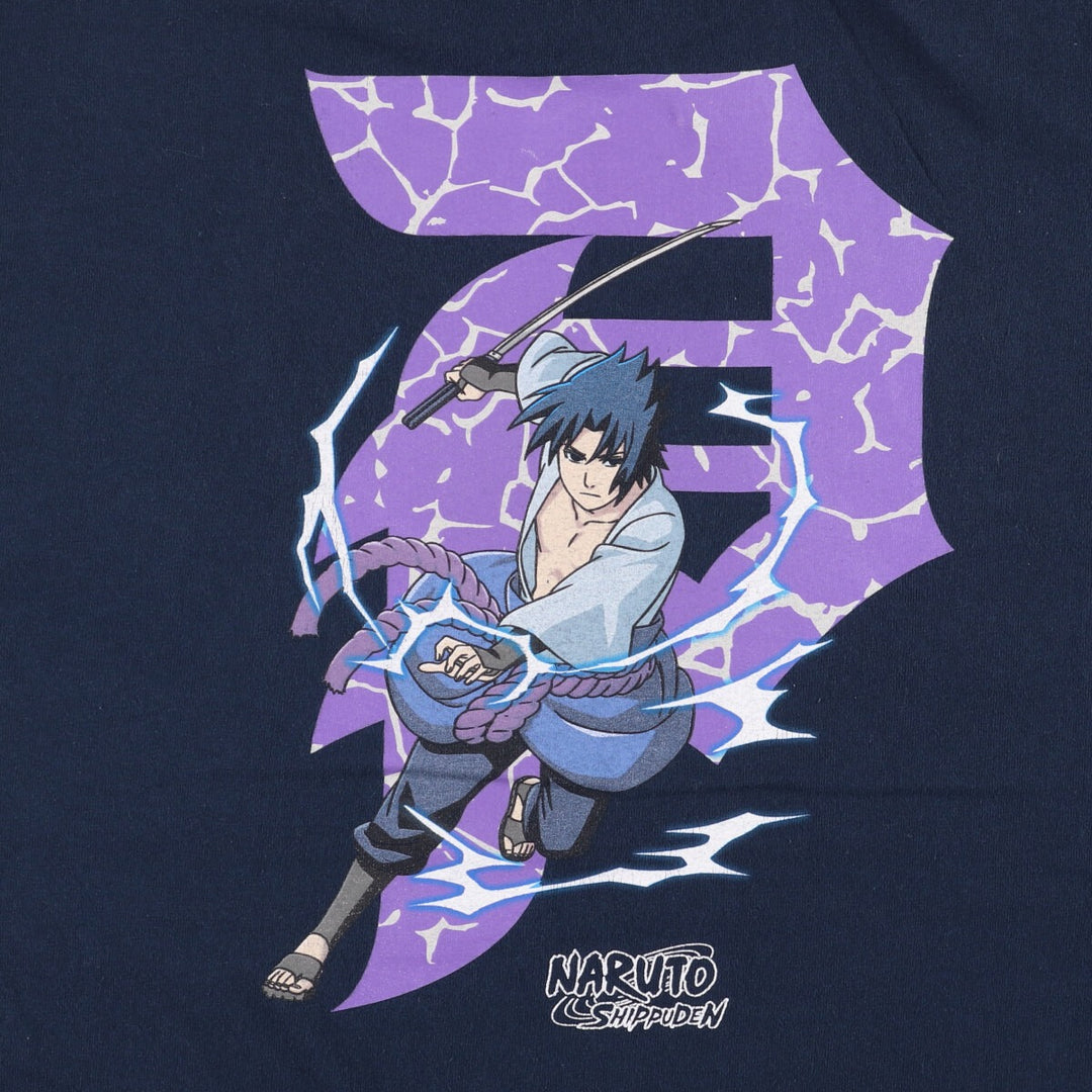 PRIMITIVE NARUTO SHIPPUDEN Naruto Shippuden Uchiha Sasuke Anime Character Print T-Shirt, Men's Size Medium cotton navy blue type Vintage Second Hand