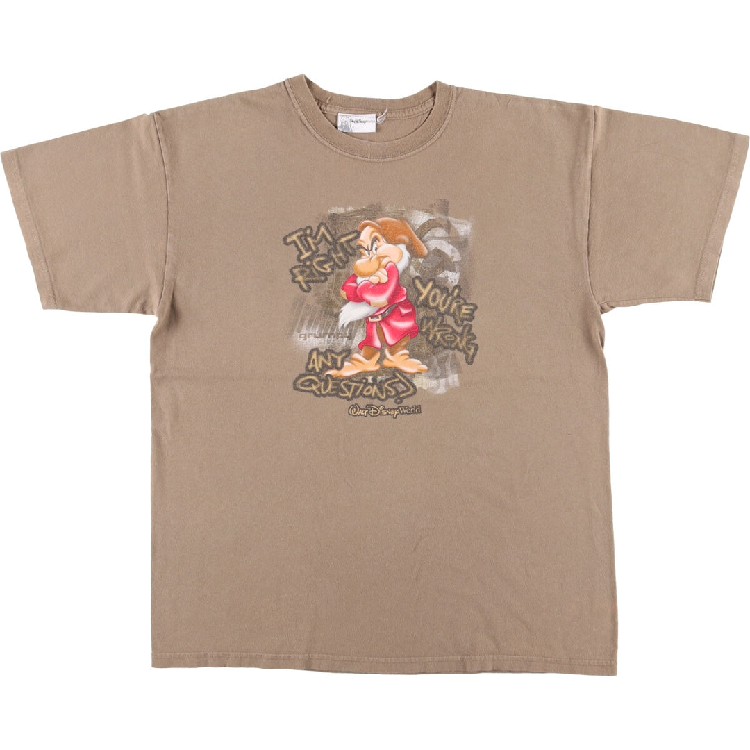 2000'S Disney Walt Disney World Snow White and the Seven Dwarfs Grumpy Character Print T-Shirt, Men's Size L unclear beige type brown Vintage Second Hand