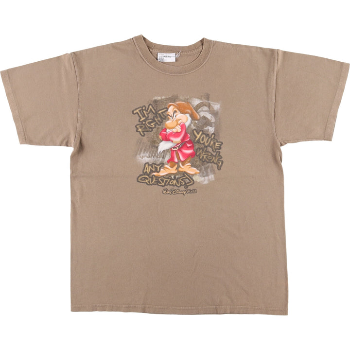 2000'S Disney Walt Disney World Snow White and the Seven Dwarfs Grumpy Character Print T-Shirt, Men's Size L unclear beige type brown Vintage Second Hand
