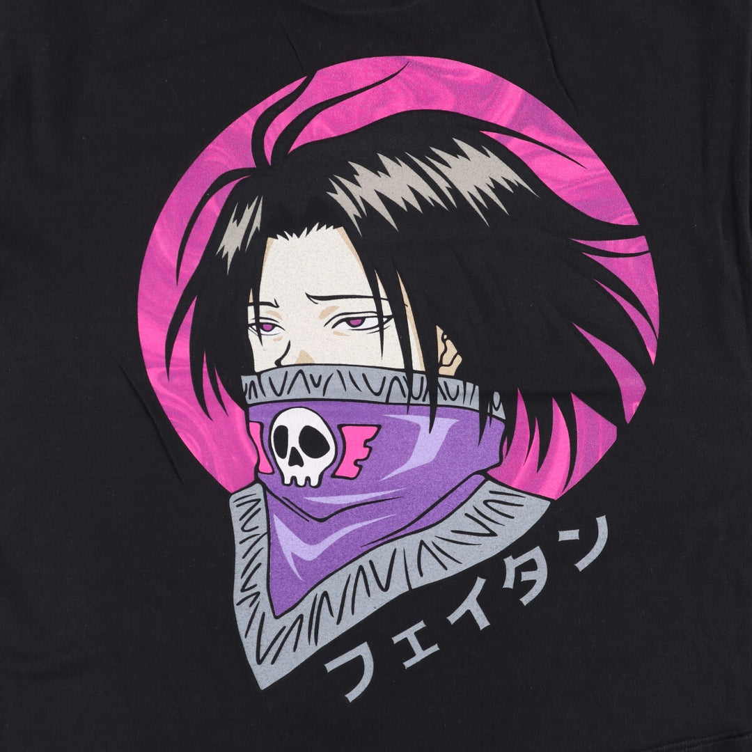 HUNTERxHUNTER Feitan Porto Skull Pattern Anime Character Print T-Shirt, Men's Size M unclear black type Vintage Second Hand