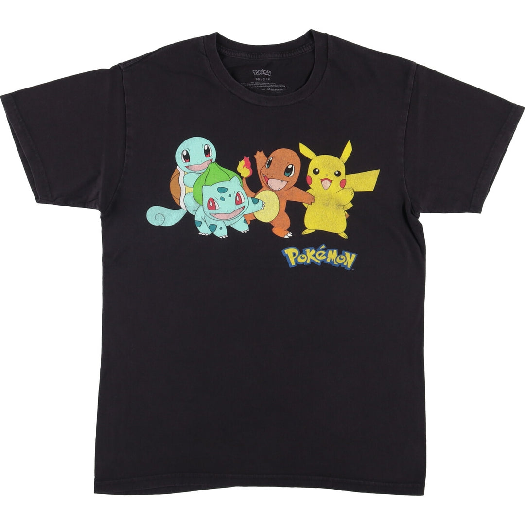 POKEMON Pokemon character print T-shirt, men's size S cotton black type Vintage Second Hand