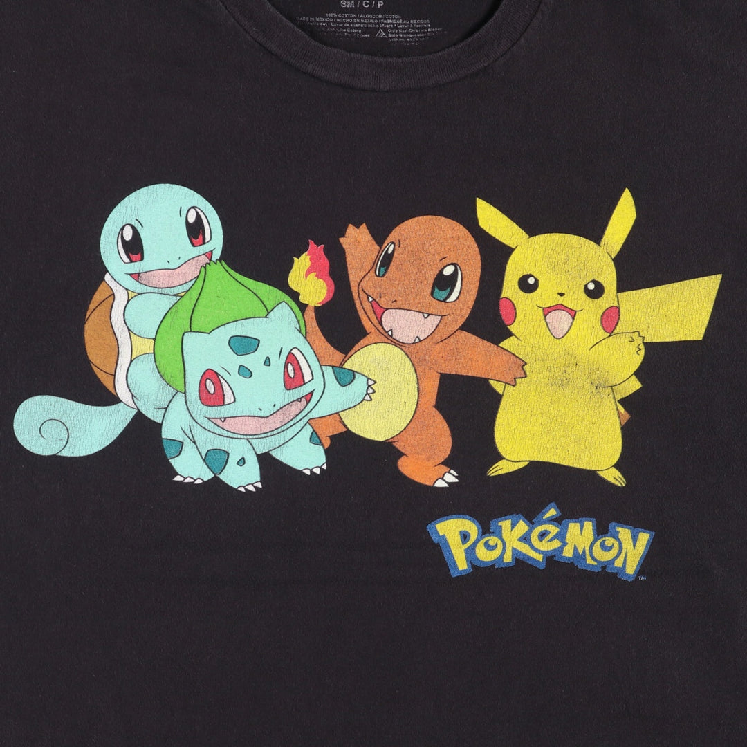 POKEMON Pokemon character print T-shirt, men's size S cotton black type Vintage Second Hand