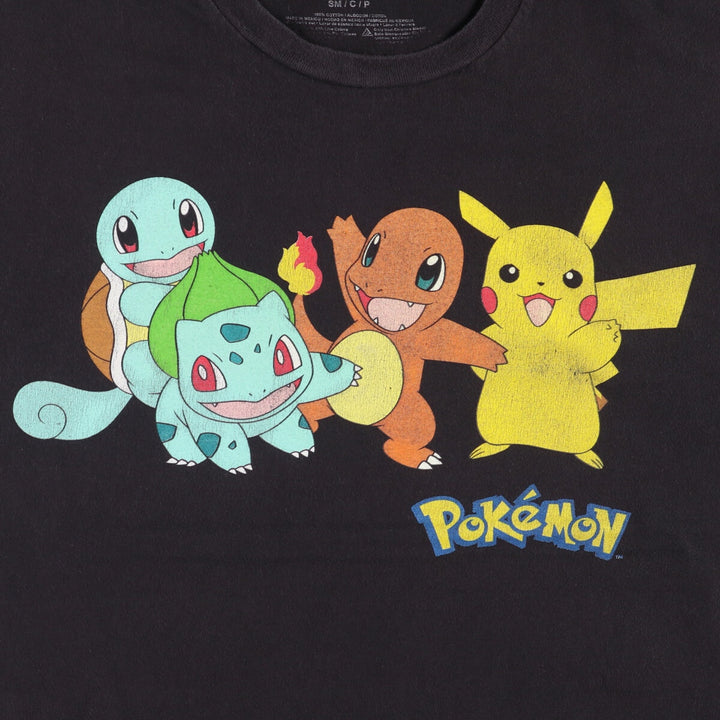 POKEMON Pokemon character print T-shirt, men's size S cotton black type Vintage Second Hand