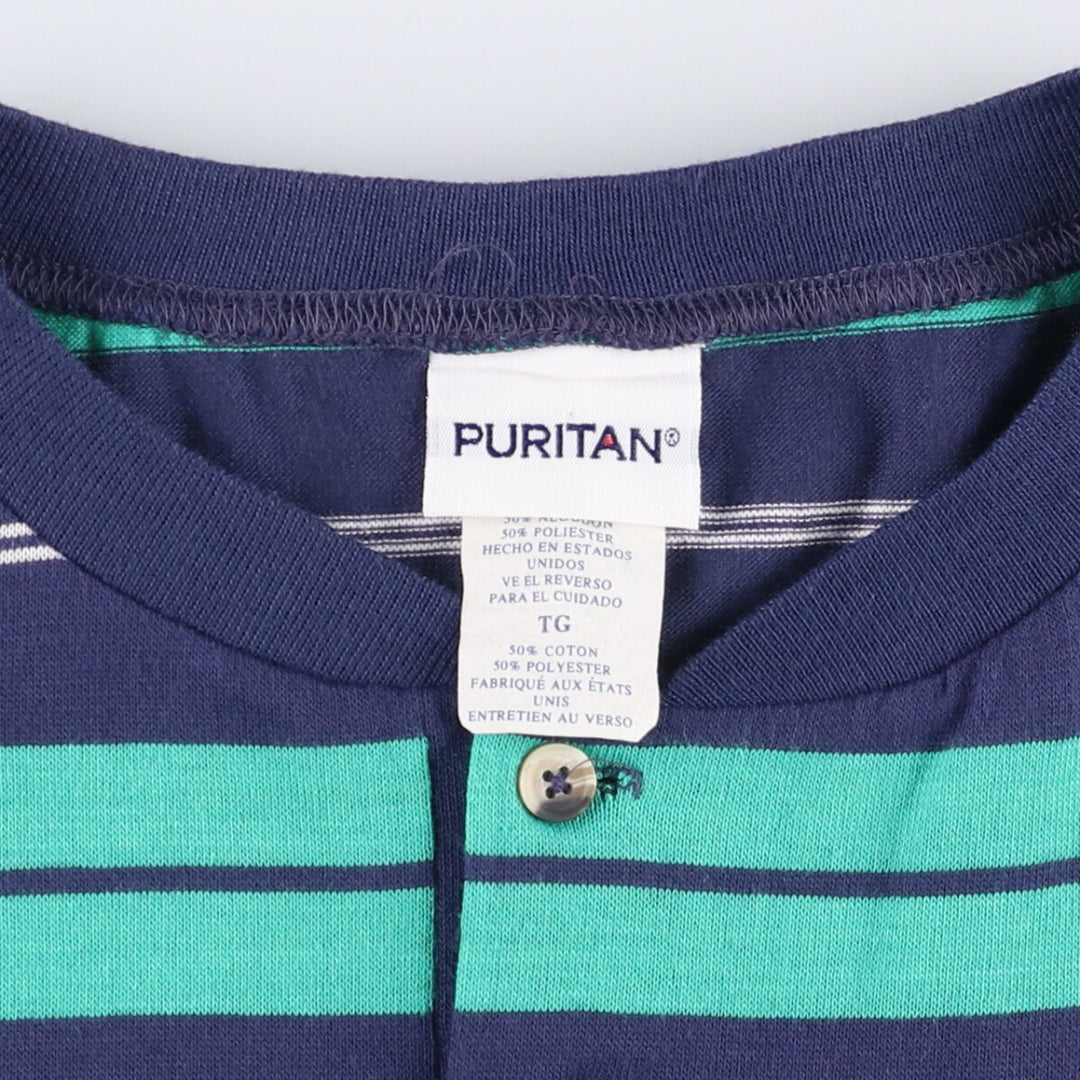 90'S Puritan Henley T-shirt with a striped pocket, made in the USA, men's size XL, vintage cotton navy blue type Vintage Second Hand